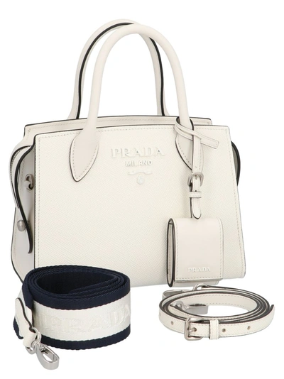 Shop Prada Saffiano Monochrome Tote Bag In White