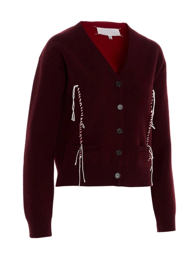 Shop Maison Margiela Contrast Stitching Cardigan In Red