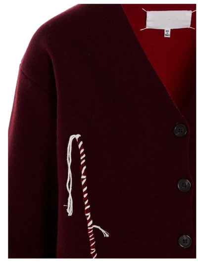 Shop Maison Margiela Contrast Stitching Cardigan In Red