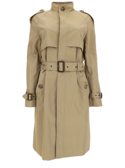 Shop Saint Laurent Belted Trench Coat In Beige