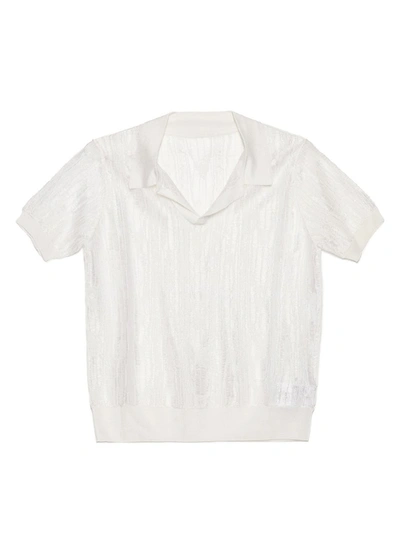 Shop Maison Margiela Chain Knit Polo Neck Shirt In White