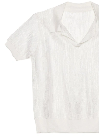 Shop Maison Margiela Chain Knit Polo Neck Shirt In White