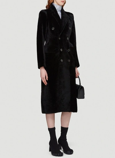 Shop Balenciaga Hourglass Double Breasted Fur Coat In Black