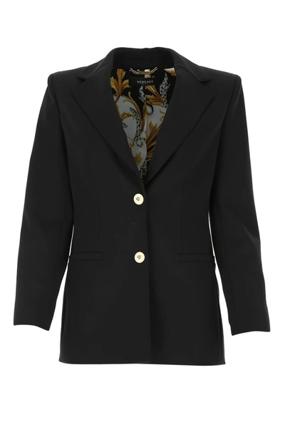 Shop Versace Single Breasted Blazer In Black