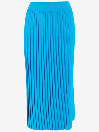 Shop Balenciaga Pleated Midi Skirt In Blue