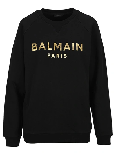 Shop Balmain Metallic Logo Printed Sweatshirt In Black