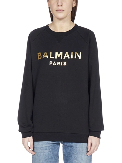 Shop Balmain Metallic Logo Printed Sweatshirt In Black