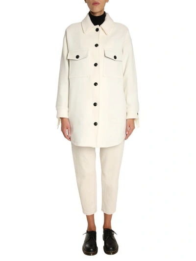 Shop Woolrich Fringe Detail Buttoned Coat In White