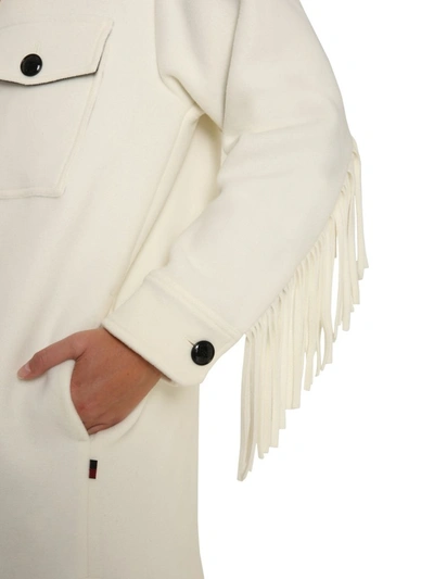 Shop Woolrich Fringe Detail Buttoned Coat In White