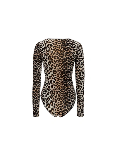 Shop Ganni Leopard Print Bodysuit In Multi