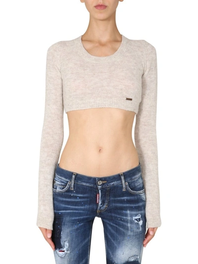 Shop Dsquared2 Cropped Knit Sweater In Beige