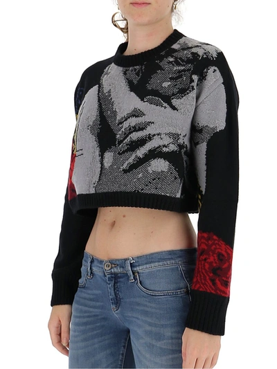 Shop Valentino Motif Jacquard Cropped Sweater In Multi