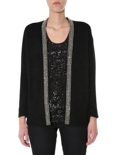 Shop Saint Laurent Embellished Knitted Cardigan In Black