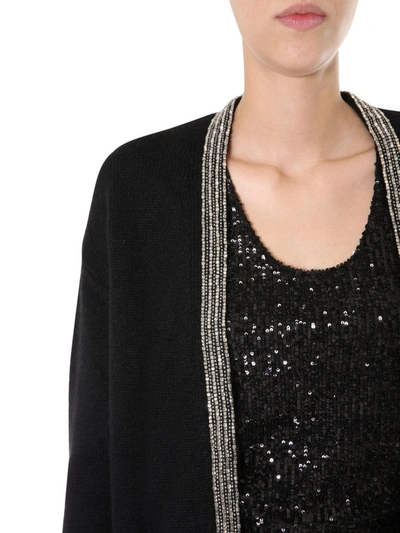 Shop Saint Laurent Embellished Knitted Cardigan In Black