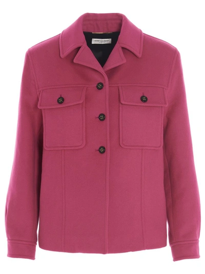 Shop Saint Laurent Button Up Jacket In Pink