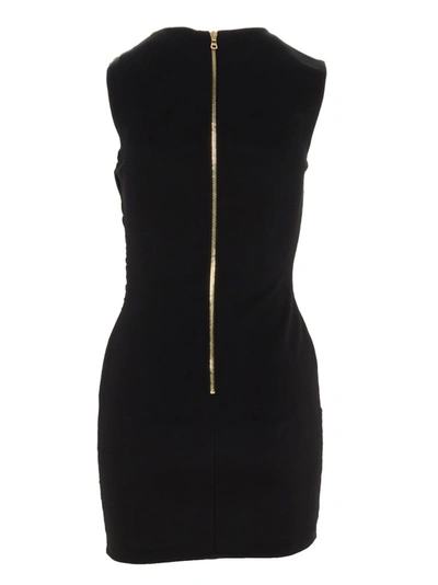 Shop Balmain Button Detail Draped Mini Dress In Black