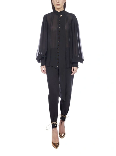 Shop Balmain Pussy Bow Blouse In Black