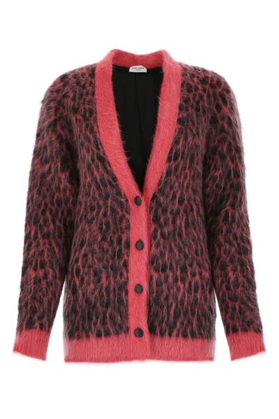 Shop Saint Laurent Leopard Knitted Cardigan In Pink