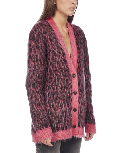 Shop Saint Laurent Leopard Knitted Cardigan In Pink