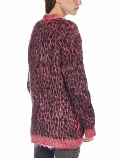 Shop Saint Laurent Leopard Knitted Cardigan In Pink