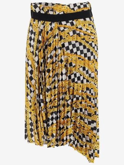 Shop Balenciaga Pleated Chain Print Skirt In Multi
