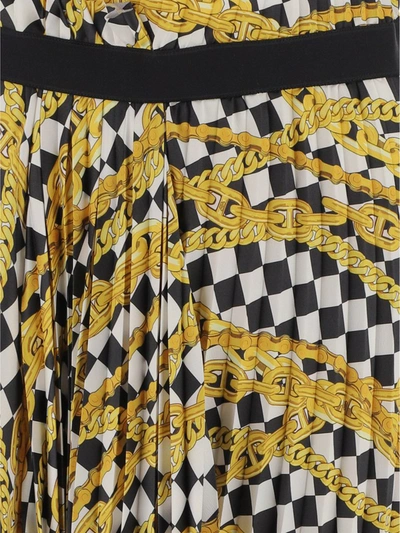 Shop Balenciaga Pleated Chain Print Skirt In Multi