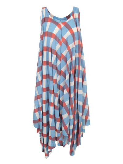 Shop Issey Miyake Checked Pleated Dress In Multi