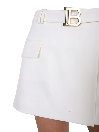 Shop Balmain Belted Mini Skirt In White