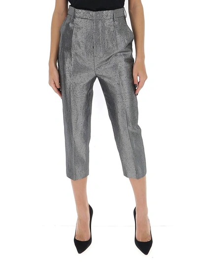 Shop Rick Owens Metallic Cropped Pants In Silver