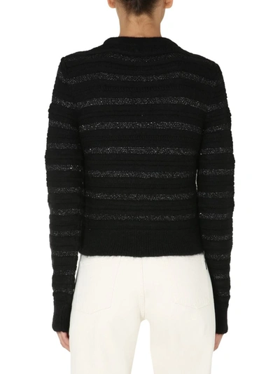 Shop Saint Laurent Metallic Stripe Sweater In Black