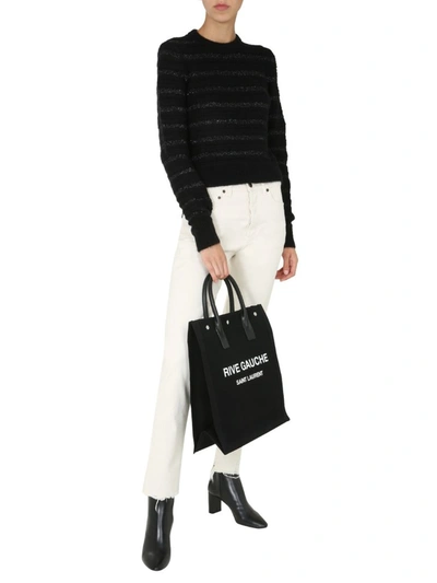 Shop Saint Laurent Metallic Stripe Sweater In Black
