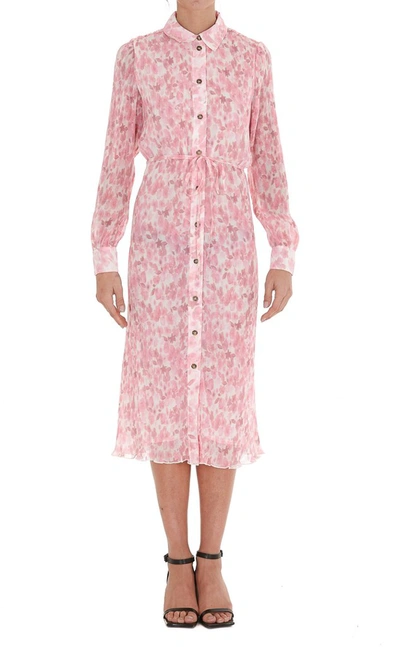Shop Ganni Floral Print Shirt Dress In Pink