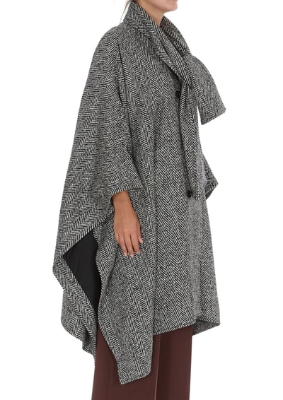 Shop Msgm Chevron Shawl Collar Oversized Draped Coat In Grey