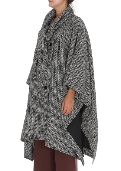 Shop Msgm Chevron Shawl Collar Oversized Draped Coat In Grey