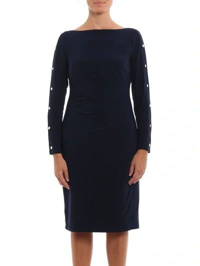 Shop Lauren Ralph Lauren Buttoned Sleeve Dress In Navy