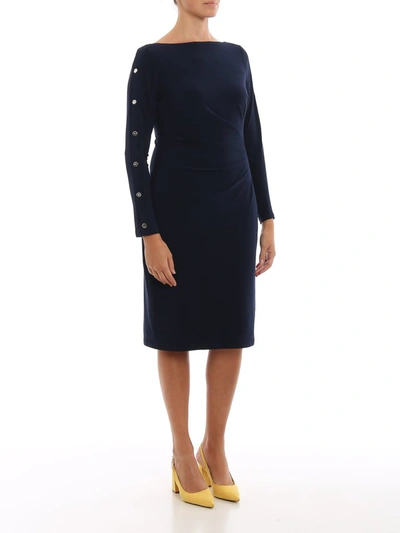 Shop Lauren Ralph Lauren Buttoned Sleeve Dress In Navy