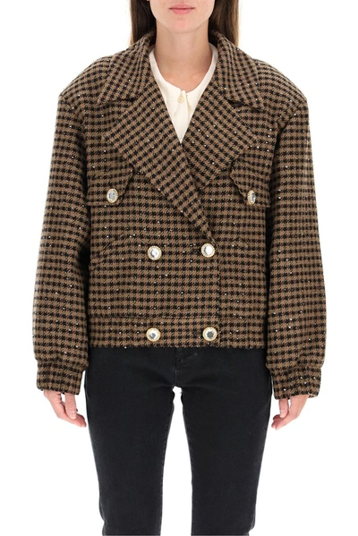 Shop Alessandra Rich Sequin Houndstooth Jacket In Multi