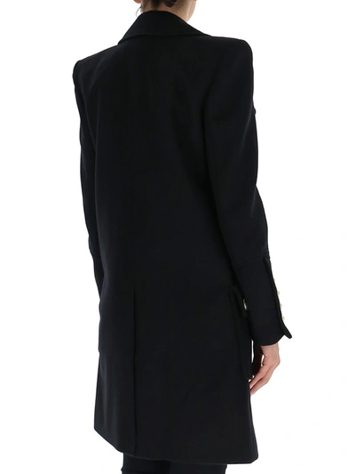 Shop Balmain Button Detail Double Breasted Coat In Black