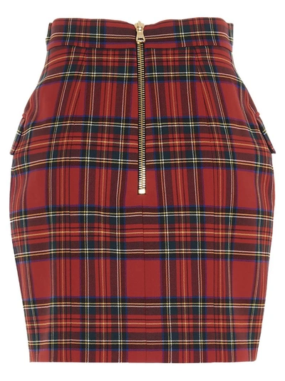 Shop Balmain Button Detail Tartan Mini Skirt In Multi