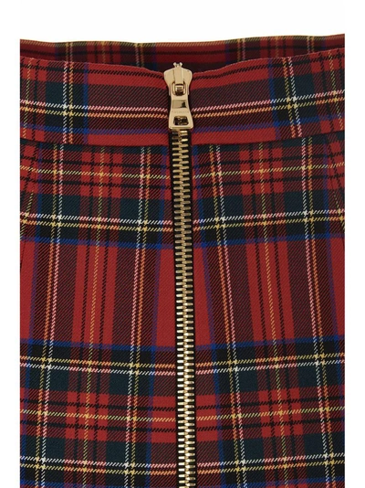 Shop Balmain Button Detail Tartan Mini Skirt In Multi