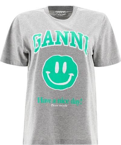 Shop Ganni Smiley Graphic Print T In Grey