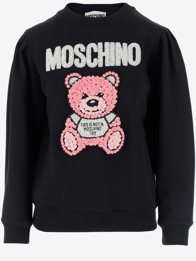 Shop Moschino Teddy Embroidery Sweatshirt In Black