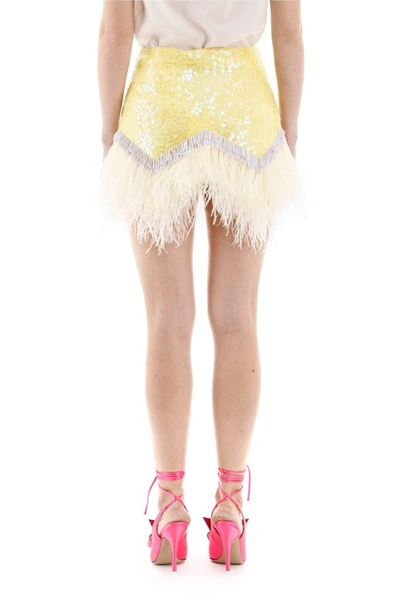 Shop Attico The  Sequin Feather Mini Skirt In Yellow