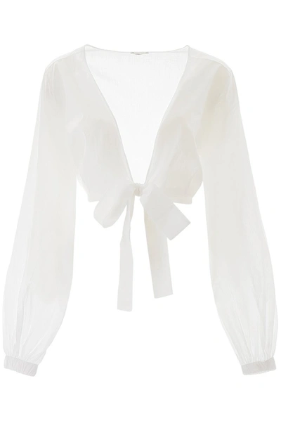 Shop Oseree Oséree Billow Sleeves Wrap Blouse In White