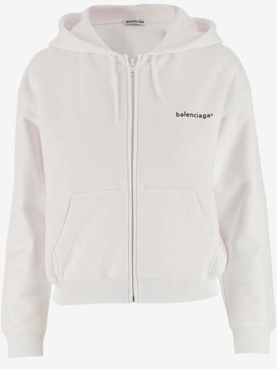 Shop Balenciaga Logo Zipped Hoodie In White