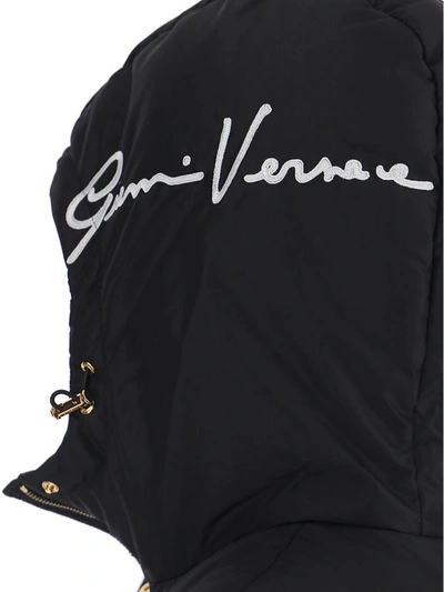 Shop Versace Logo Plaque Hooded Padded Coat In Black