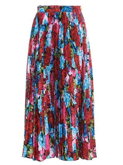 Shop Versace Floral Printed Pleated Midi Skirt In Multi