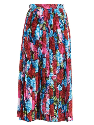 Shop Versace Floral Printed Pleated Midi Skirt In Multi