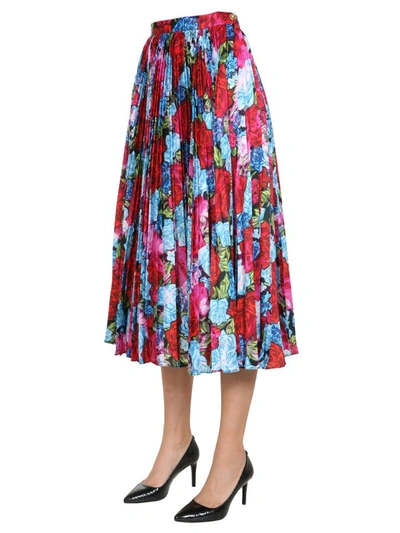 Shop Versace Floral Printed Pleated Midi Skirt In Multi