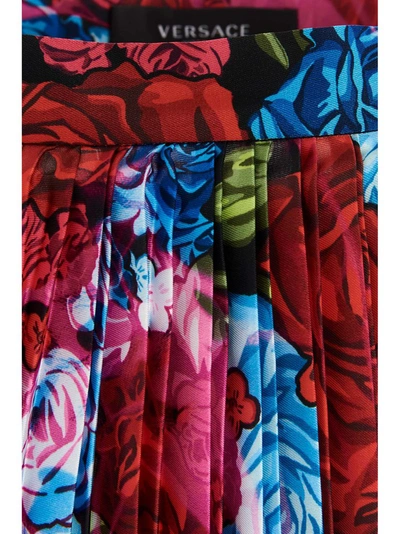 Shop Versace Floral Printed Pleated Midi Skirt In Multi